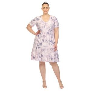 White Mark Floral Short Sleeve Knee Length Dress NWT size 3X Lavender Floral